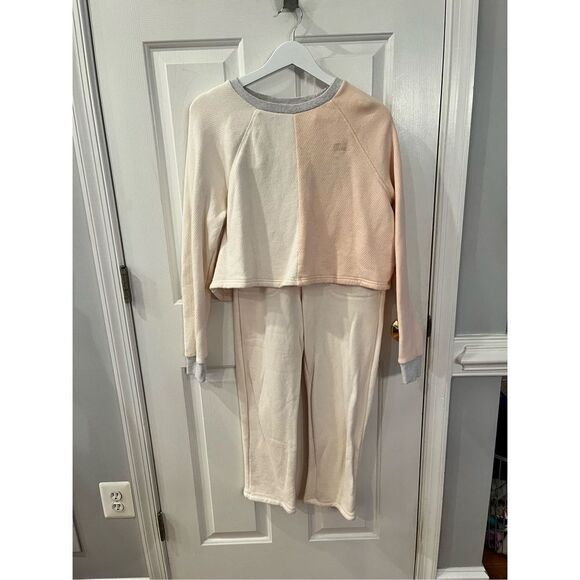 MWL AiryTerry Peach & Cream Color Block Sweatshirt Pants Lounge Set sz XS/S EUC - Picture 1 of 8